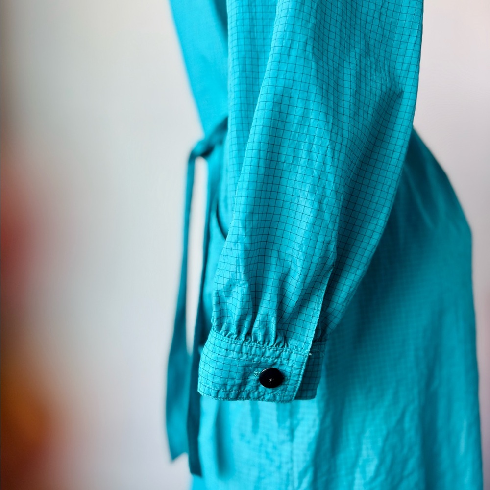 Vintage Teal Long Women's Raincoat - Picture 10 of 12